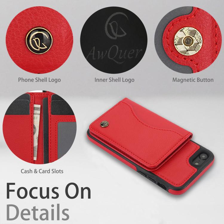 For iPhone 7 Plus / 8 Plus AwQuer Horizontal Flip Card Bag Holder Leather Phone Case(Red)