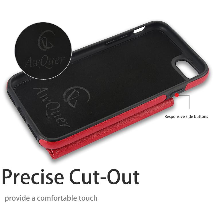 For iPhone 7 Plus / 8 Plus AwQuer Horizontal Flip Card Bag Holder Leather Phone Case(Red)