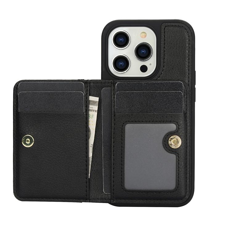 For iPhone 15 Pro AwQuer Horizontal Flip Card Bag Holder Leather Phone Case(Black)