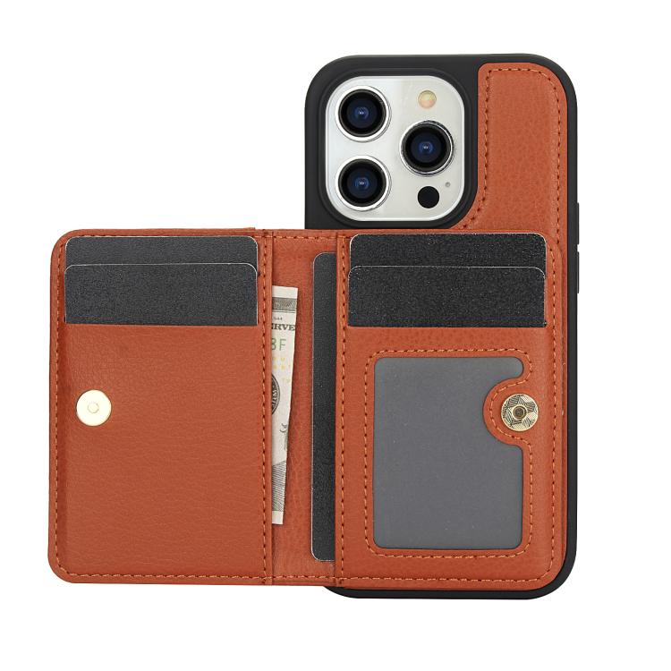 For iPhone 15 Pro Max AwQuer Horizontal Flip Card Bag Holder Leather Phone Case(Brown)