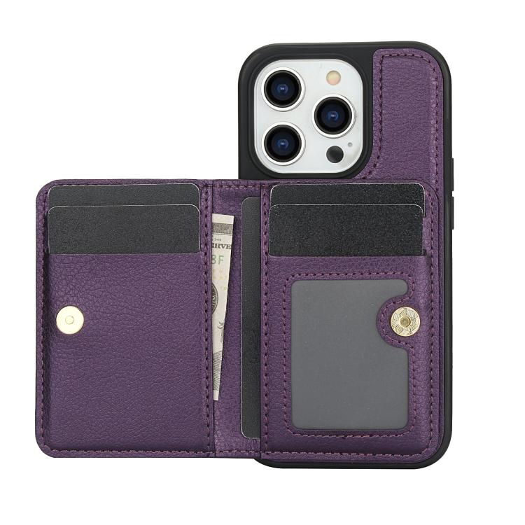For iPhone 15 Pro Max AwQuer Horizontal Flip Card Bag Holder Leather Phone Case(Dark Purple)