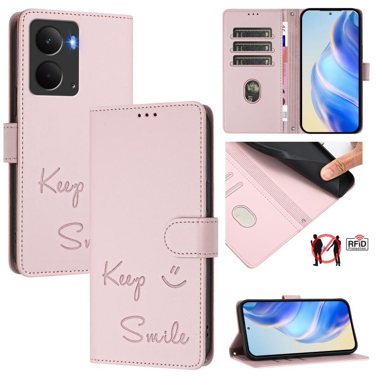 Smile Embossing RFID Leather Phone Case, For Realme P3 5G, For Realme 14 Pro+ 5G, For Realme 14 Pro 5G