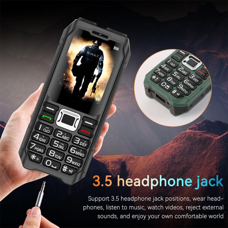 UNIWA M6000 Big Speaker Keypad Phone, 2.4 inch, Dual Flashlights, 21 Keys, SOS, FM, 4 SIM, GSM, Plug:US Plug(Green)