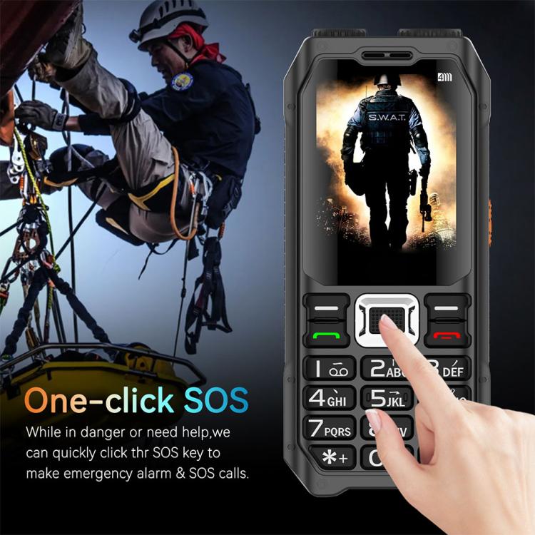 UNIWA M6000 Big Speaker Keypad Phone, 2.4 inch, Dual Flashlights, 21 Keys, SOS, FM, 4 SIM, GSM, Plug:US Plug(Black)
