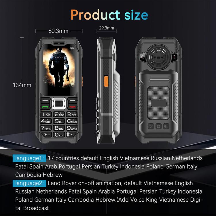 UNIWA M6000 Big Speaker Keypad Phone, 2.4 inch, Dual Flashlights, 21 Keys, SOS, FM, 4 SIM, GSM, Plug:UK Plug(Black)