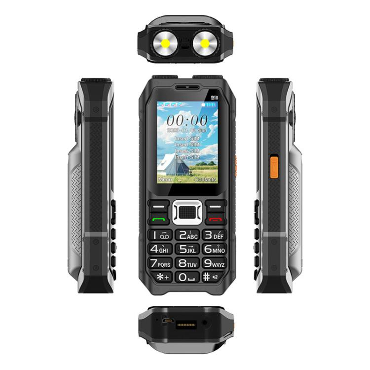 UNIWA M6000 Big Speaker Keypad Phone, 2.4 inch, Dual Flashlights, 21 Keys, SOS, FM, 4 SIM, GSM, Plug:US Plug(Black)