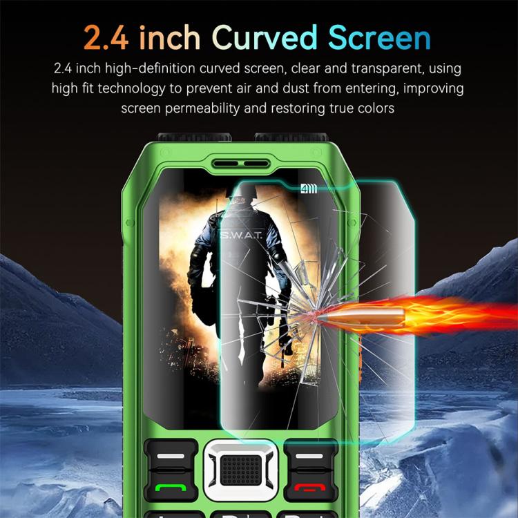 UNIWA M6000 Big Speaker Keypad Phone, 2.4 inch, Dual Flashlights, 21 Keys, SOS, FM, 4 SIM, GSM, Plug:US Plug(Green)