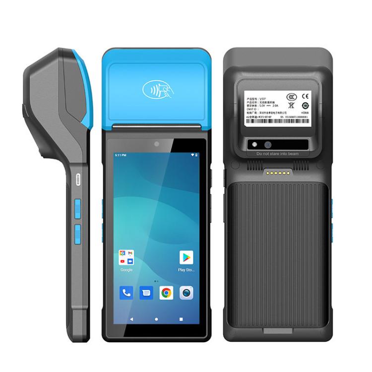 UNIWA V6P Thermal Label Printer Handheld PDA, 2GB+16GB, 5.45 inch Android 12 Mediatek MT6761 Quad Core, NFC, Network: 4G, Plug:EU Plug(Black Blue)