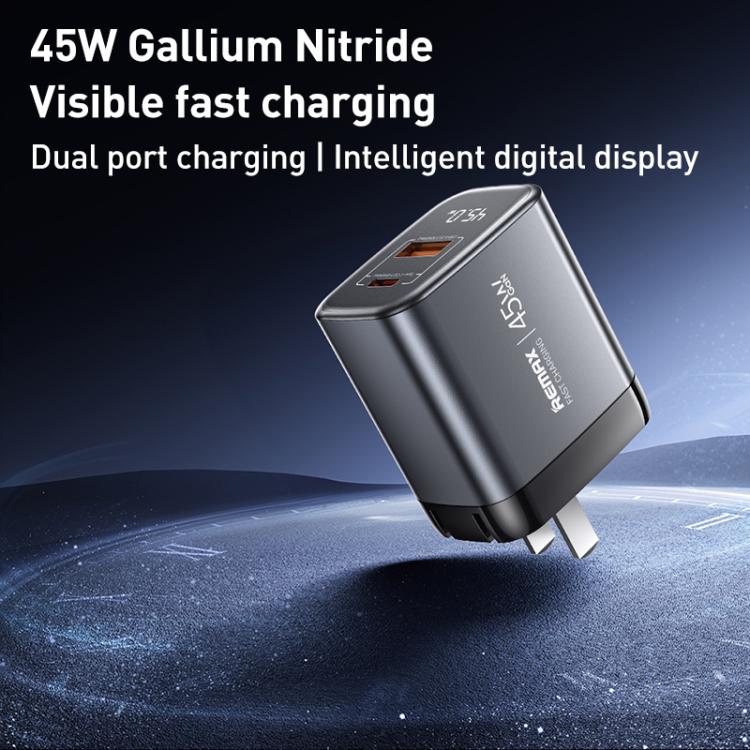 REMAX U2-AC 45W USB and Type-C GaN Digital Display Fast Charger, Specification:UK Plug