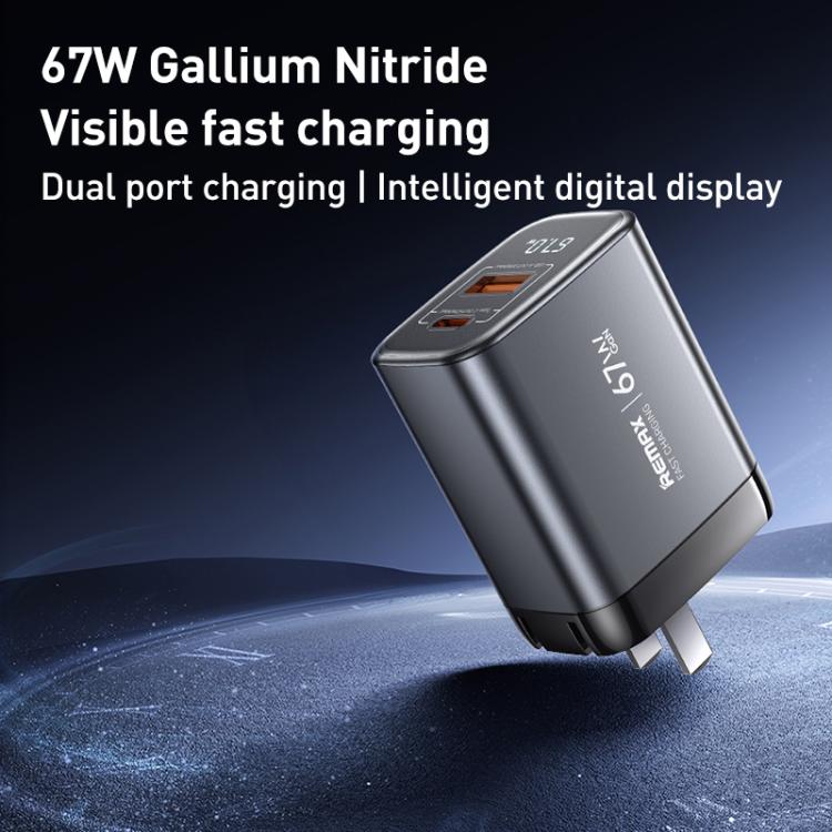 REMAX U2-AC 67W USB and Type-C GaN Digital Display Fast Charger, Specification:EU Plug