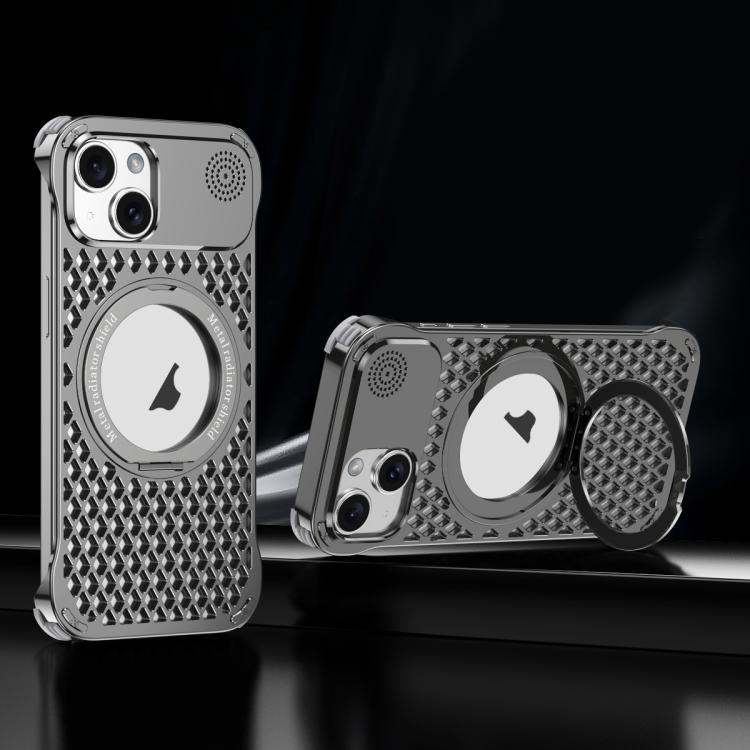 For iPhone 15 R-JUST RJ-64 Aromatherapy Heat Dissipation MagSafe Phone Case with Stand(Grey)