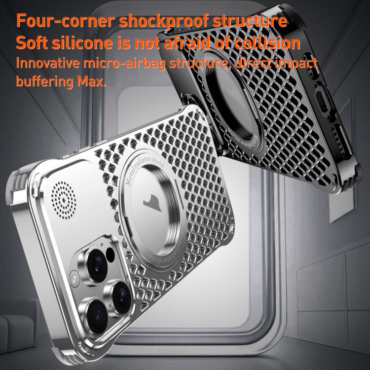 For iPhone 15 Pro Max R-JUST RJ-64 Aromatherapy Heat Dissipation MagSafe Phone Case with Stand(Grey)