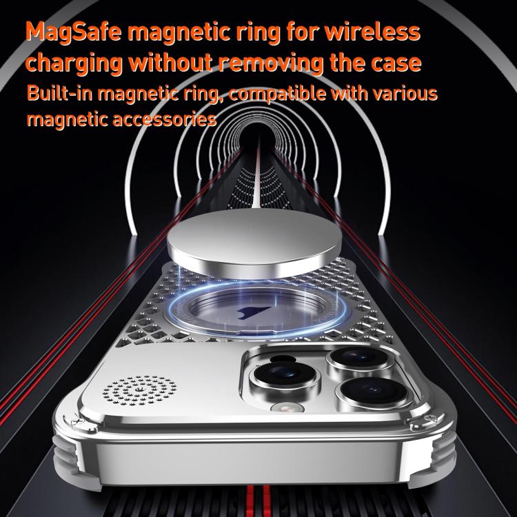 For iPhone 16 Pro Max R-JUST RJ-64 Aromatherapy Heat Dissipation MagSafe Phone Case with Stand(Silver)