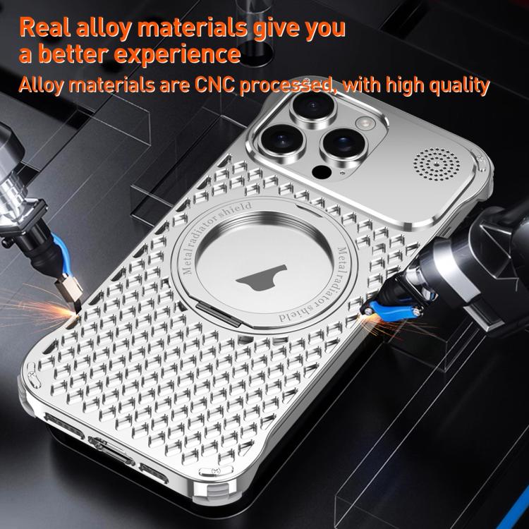 For iPhone 16 Pro R-JUST RJ-64 Aromatherapy Heat Dissipation MagSafe Phone Case with Stand(Grey)