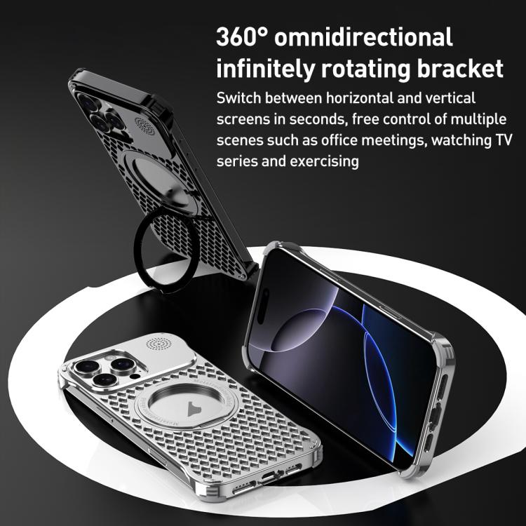For iPhone 16 Pro Max R-JUST RJ-64 Aromatherapy Heat Dissipation MagSafe Phone Case with Stand(Black)
