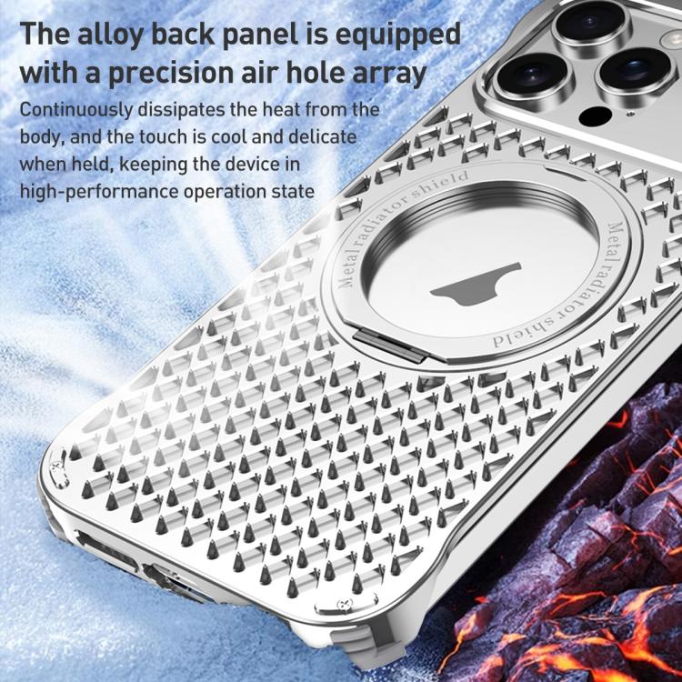 For iPhone 16 R-JUST RJ-64 Aromatherapy Heat Dissipation MagSafe Phone Case with Stand(Silver)