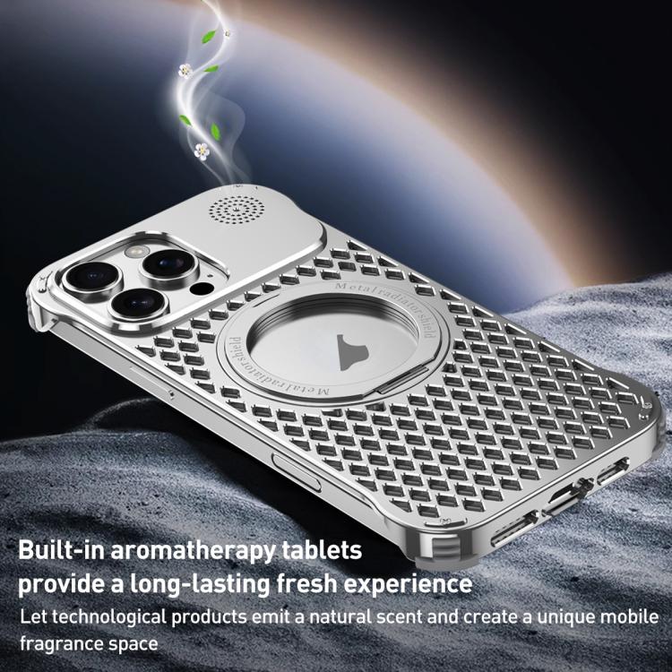 For iPhone 14 Pro R-JUST RJ-64 Aromatherapy Heat Dissipation MagSafe Phone Case with Stand(Grey)
