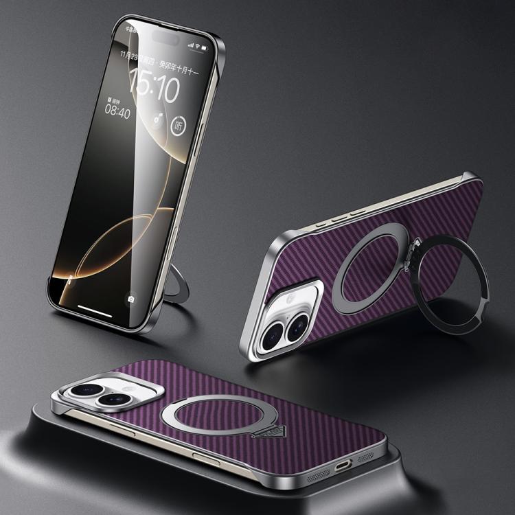 For iPhone 16 SULADA Kevlar Texture MagSafe Magnetic Holder Phone Case(Purple)