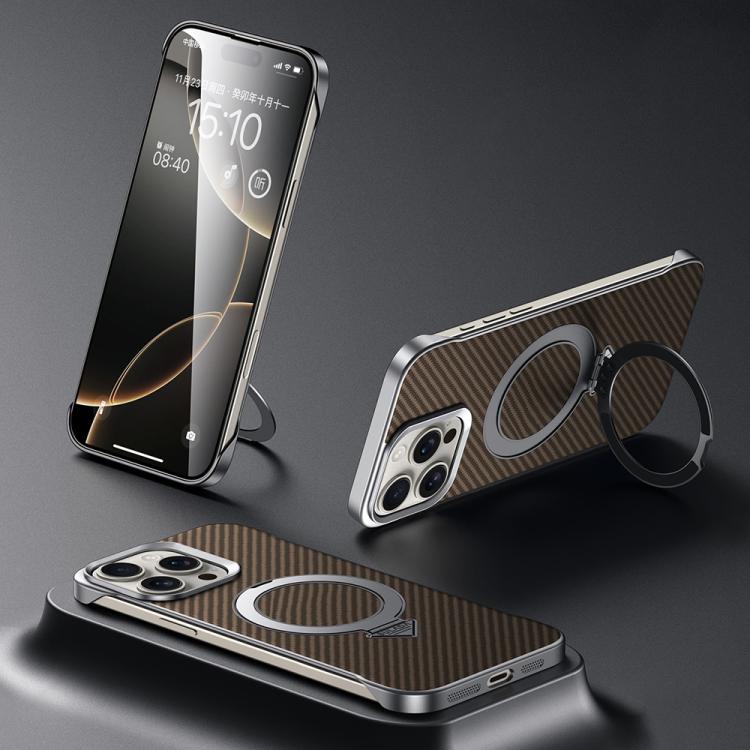 For iPhone 15 Pro SULADA Kevlar Texture MagSafe Magnetic Holder Phone Case(Brown)