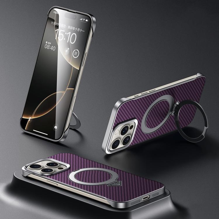For iPhone 15 Pro SULADA Kevlar Texture MagSafe Magnetic Holder Phone Case(Purple)