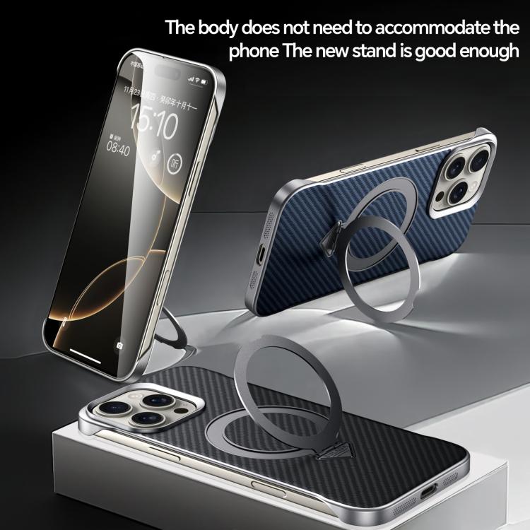 For iPhone 15 Pro Max SULADA Kevlar Texture MagSafe Magnetic Holder Phone Case(Black)