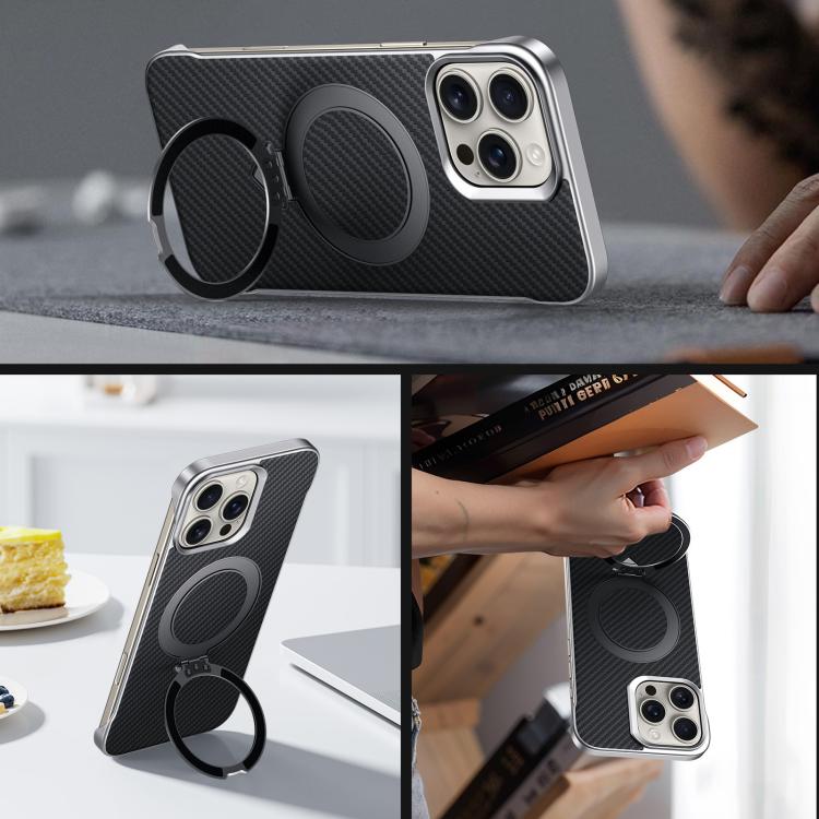 For iPhone 16 SULADA Kevlar Texture MagSafe Magnetic Holder Phone Case(Blue)