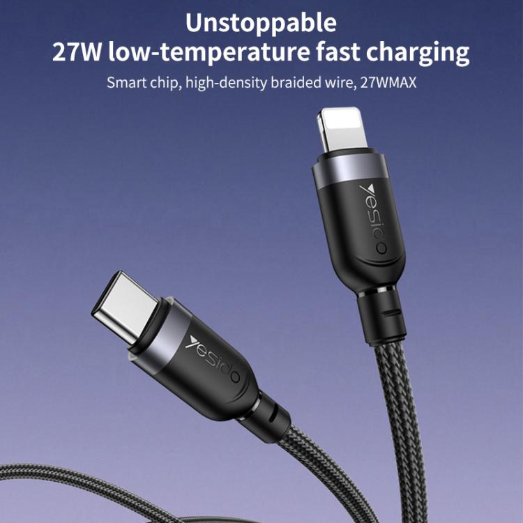 Yesido CA187 27W Type-C to 8 Pin Aluminum Alloy Data Cable, Length: 0.3m(Black)