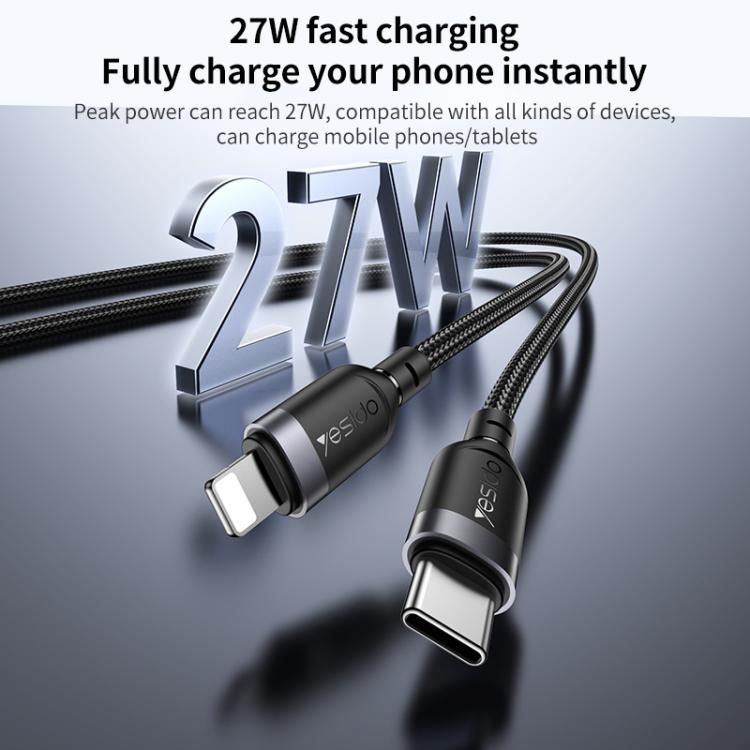 Yesido CA191 27W Type-C to 8 Pin Aluminum Alloy Data Cable, Length: 2m(Black)