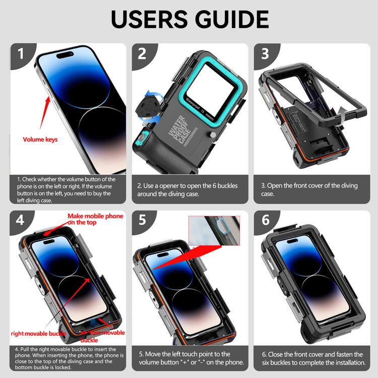 RedPepper 4th Generation Diving Protective Case for iPhone, Waterproof depth: 15m(Black Blue)