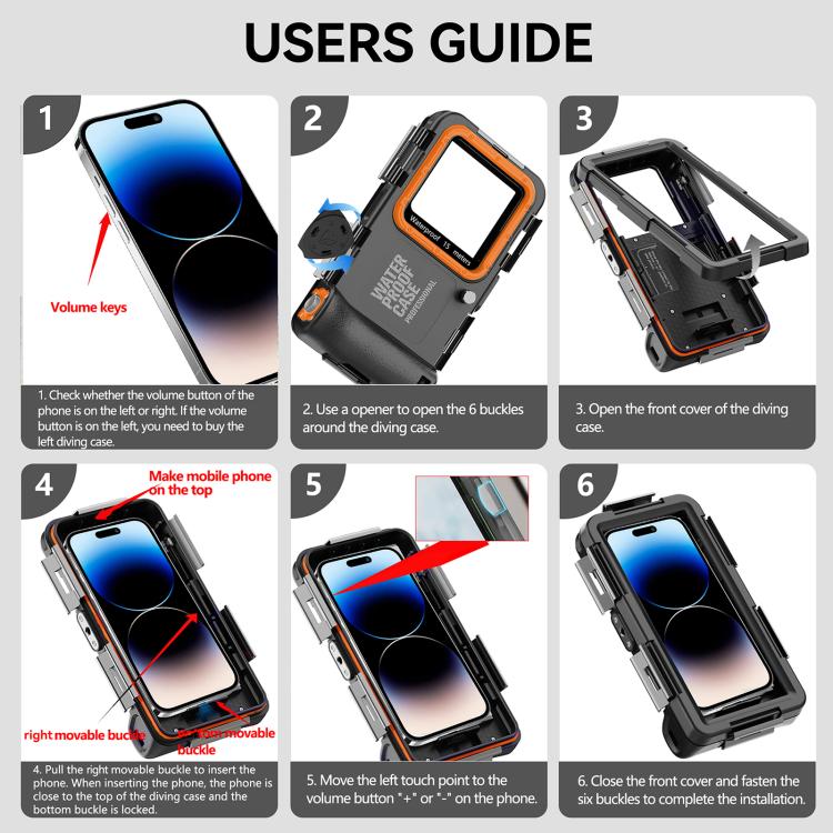 RedPepper 4th Generation Diving Protective Case for iPhone, Waterproof depth: 15m(Black Orange)