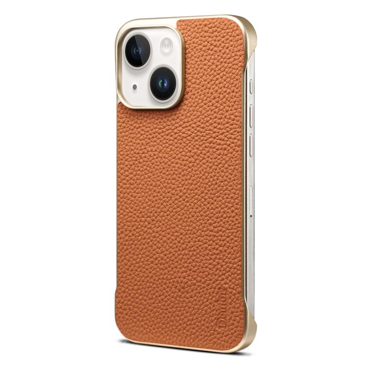 For iPhone 14 / 13 Denior A20 Genuine Leather Litchi Texture MagSafe Frameless Phone Case(Brown)