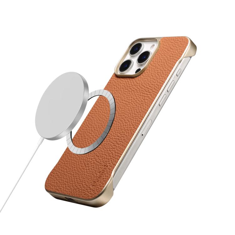 For iPhone 14 Pro Denior A20 Genuine Leather Litchi Texture MagSafe Frameless Phone Case(Brown)
