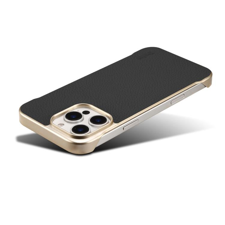 For iPhone 15 Denior A20 Genuine Leather Litchi Texture MagSafe Frameless Phone Case(Black)