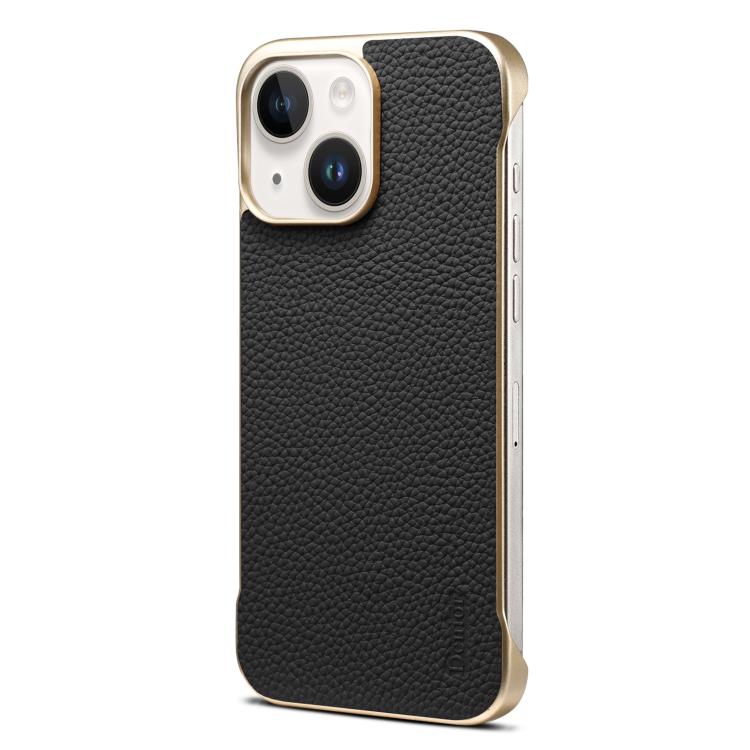 For iPhone 15 Plus / 14 Plus Denior A20 Genuine Leather Litchi Texture MagSafe Frameless Phone Case(Black)