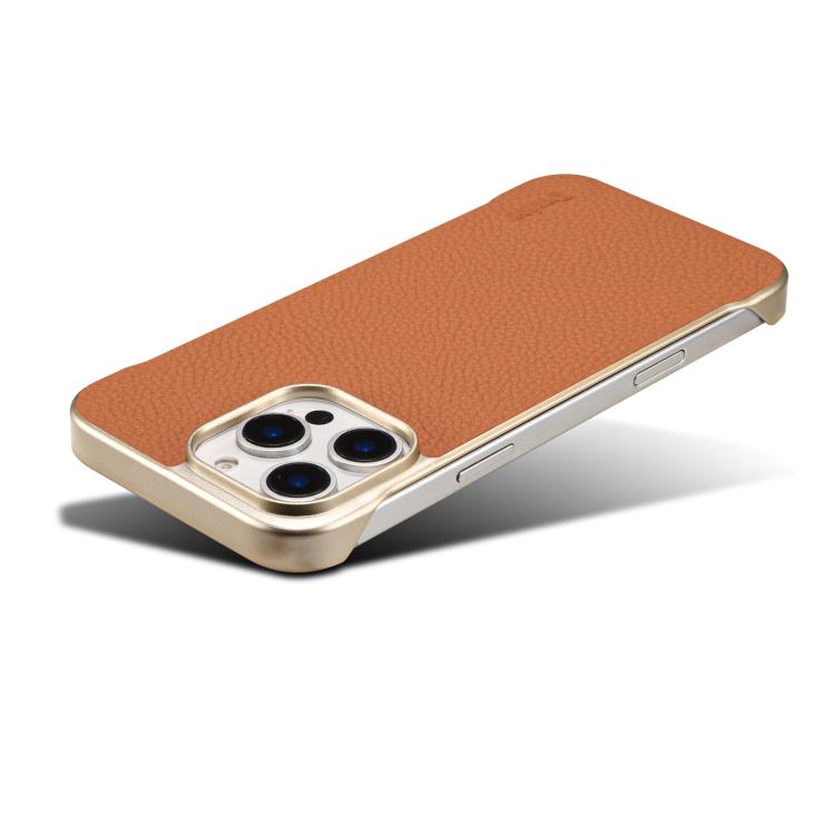For iPhone 15 Pro Denior A20 Genuine Leather Litchi Texture MagSafe Frameless Phone Case(Brown)