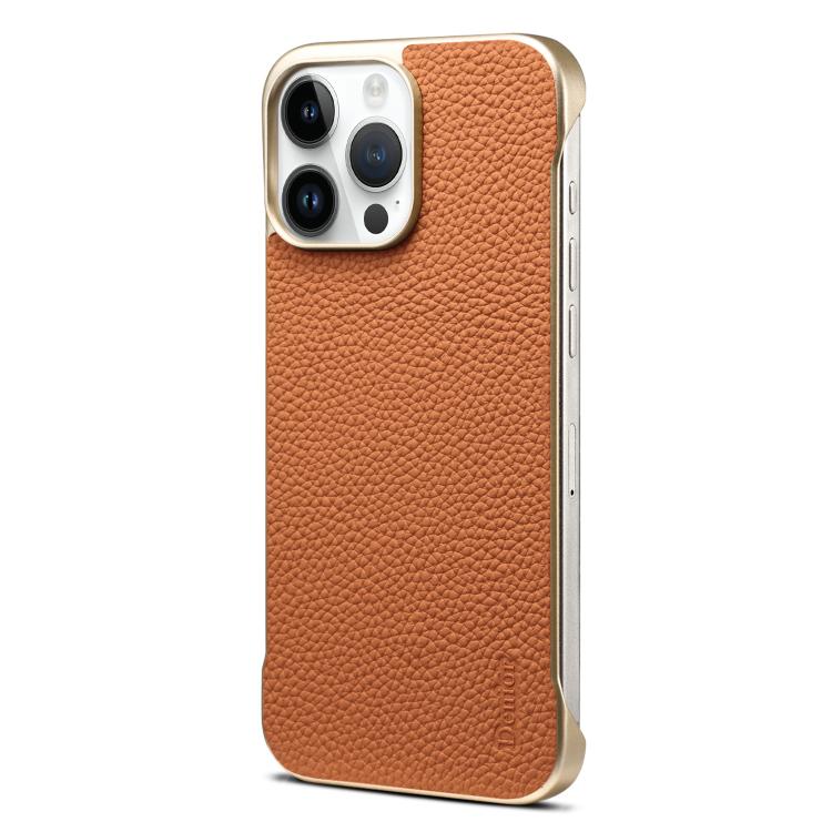 For iPhone 15 Pro Max Denior A20 Genuine Leather Litchi Texture MagSafe Frameless Phone Case(Brown)