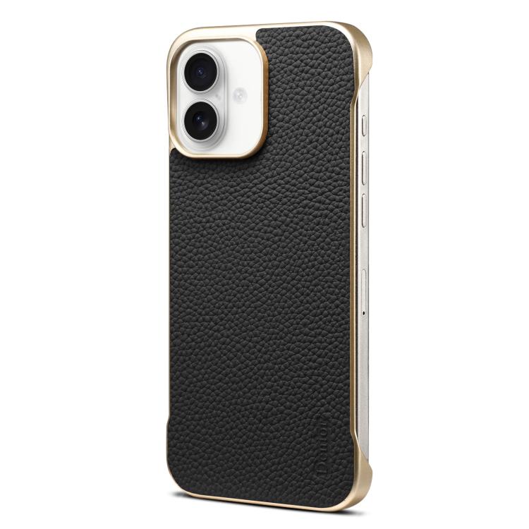 For iPhone 16 Plus Denior A20 Genuine Leather Litchi Texture MagSafe Frameless Phone Case(Black)