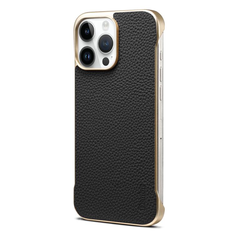 For iPhone 16 Pro Max Denior A20 Genuine Leather Litchi Texture MagSafe Frameless Phone Case(Black)