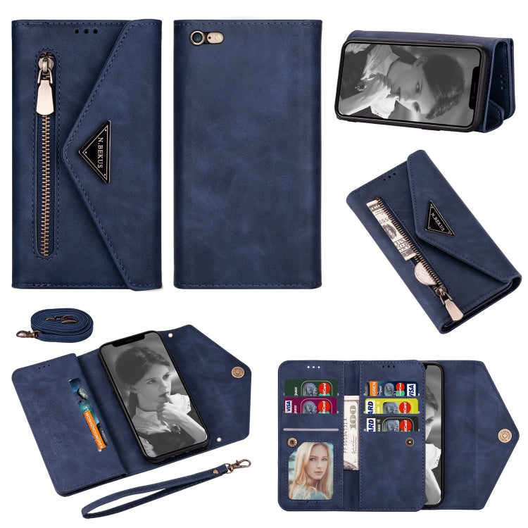 Skin Feel Zipper Horizontal Flip Leather Case with Holder & Card Slots & Photo Frame & Lanyard & Long Rope, For iPhone 6, For iPhone 6 Plus, For iPhone 7 / 8 / SE (2020), For iPhone 7 Plus / 8 Plus