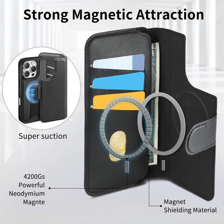 For iPhone 16 Pro Max CaseNeo Finger Grip Strap MagSafe Leather Phone Case(Black)