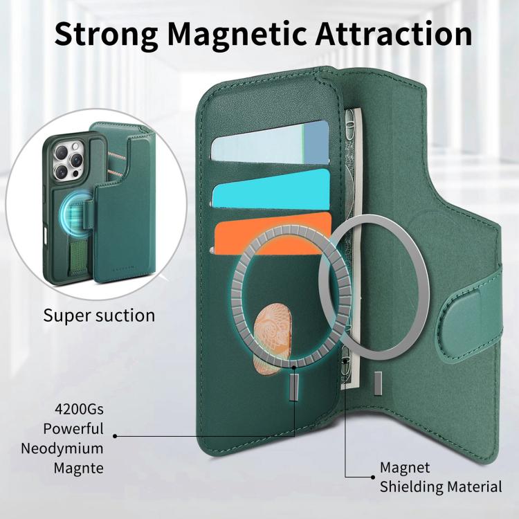 For iPhone 16 Pro Max CaseNeo Finger Grip Strap MagSafe Leather Phone Case(Green)
