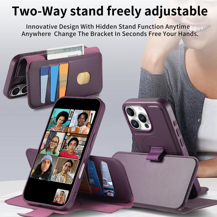 For iPhone 16 Pro Max CaseNeo Finger Grip Strap MagSafe Leather Phone Case(Purple)