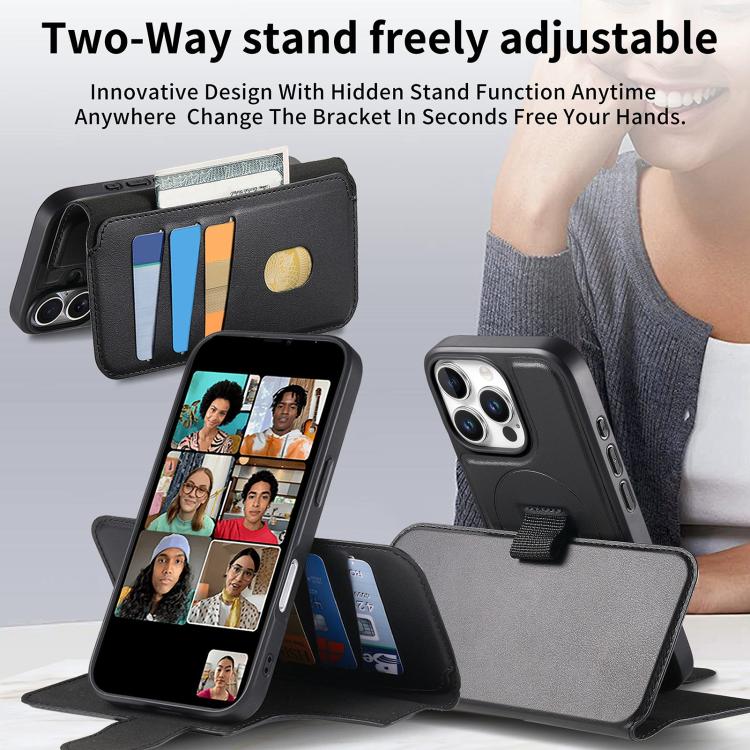 For iPhone 16 Pro CaseNeo Finger Grip Strap MagSafe Leather Phone Case(Black)