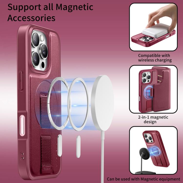 For iPhone 16 Pro CaseNeo Finger Grip Strap MagSafe Leather Phone Case(Red)