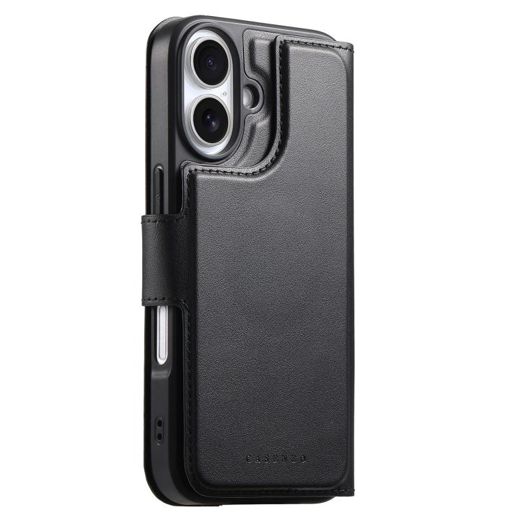 For iPhone 16 Plus CaseNeo Finger Grip Strap MagSafe Leather Phone Case(Black)