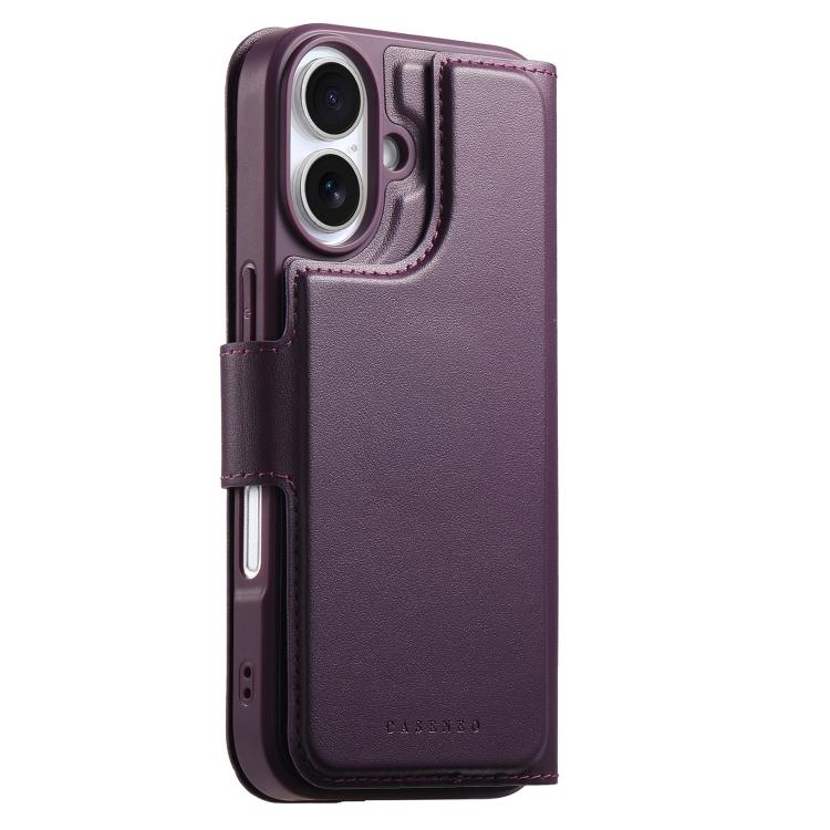 For iPhone 16 Plus CaseNeo Finger Grip Strap MagSafe Leather Phone Case(Purple)
