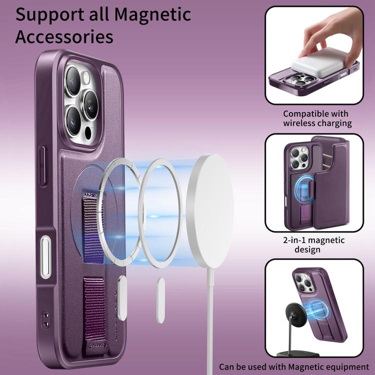 For iPhone 16 Plus CaseNeo Finger Grip Strap MagSafe Leather Phone Case(Purple)