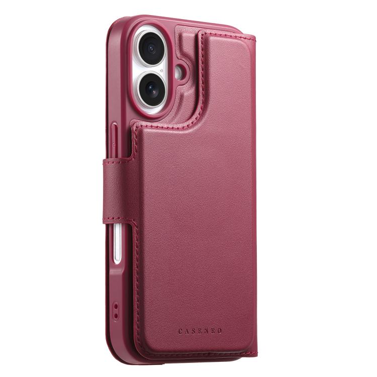 For iPhone 16 Plus CaseNeo Finger Grip Strap MagSafe Leather Phone Case(Red)