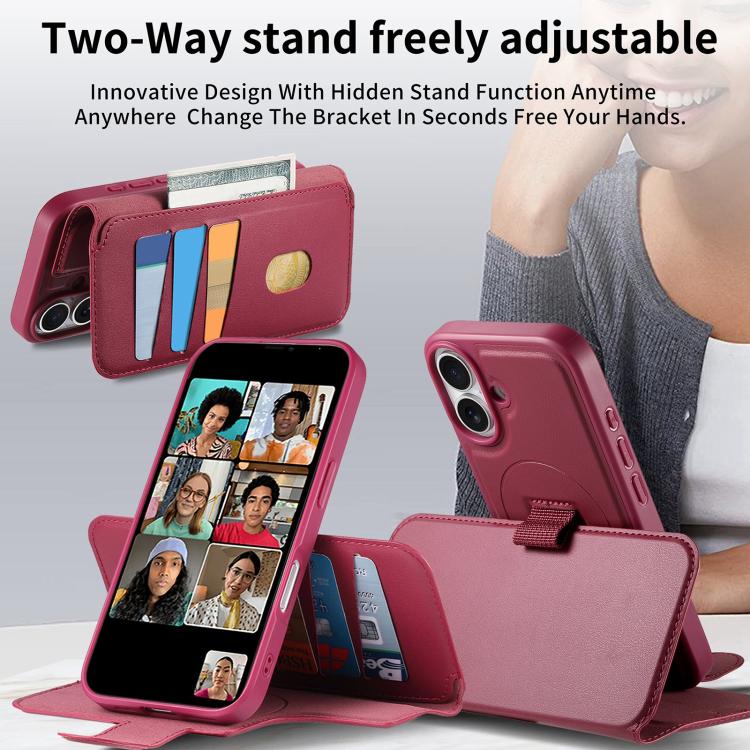 For iPhone 16 Plus CaseNeo Finger Grip Strap MagSafe Leather Phone Case(Red)