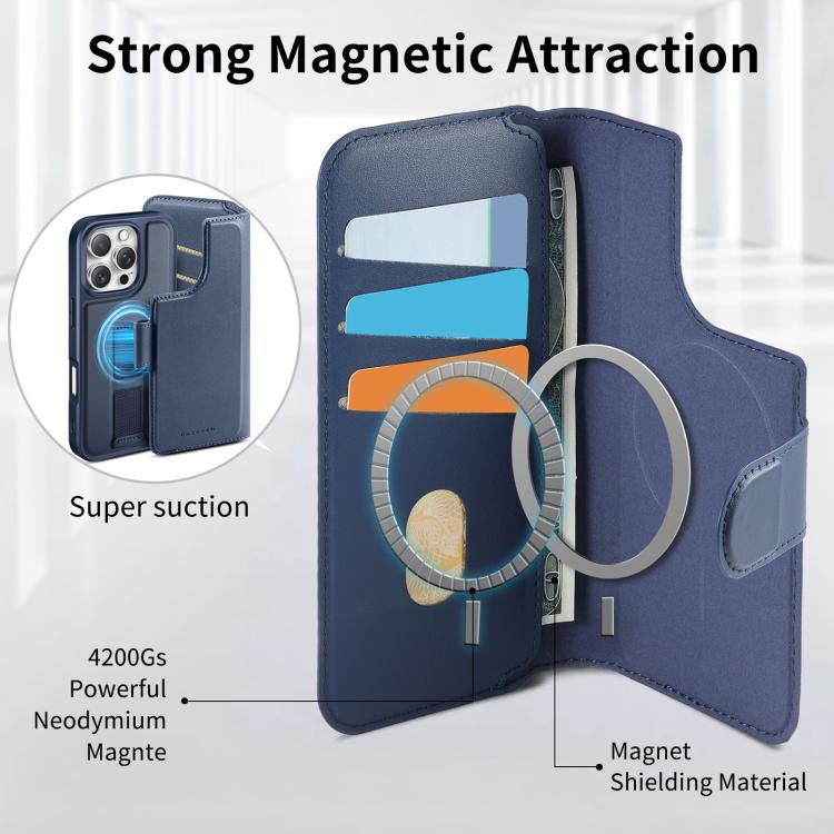 For iPhone 16 Plus CaseNeo Finger Grip Strap MagSafe Leather Phone Case(Blue)